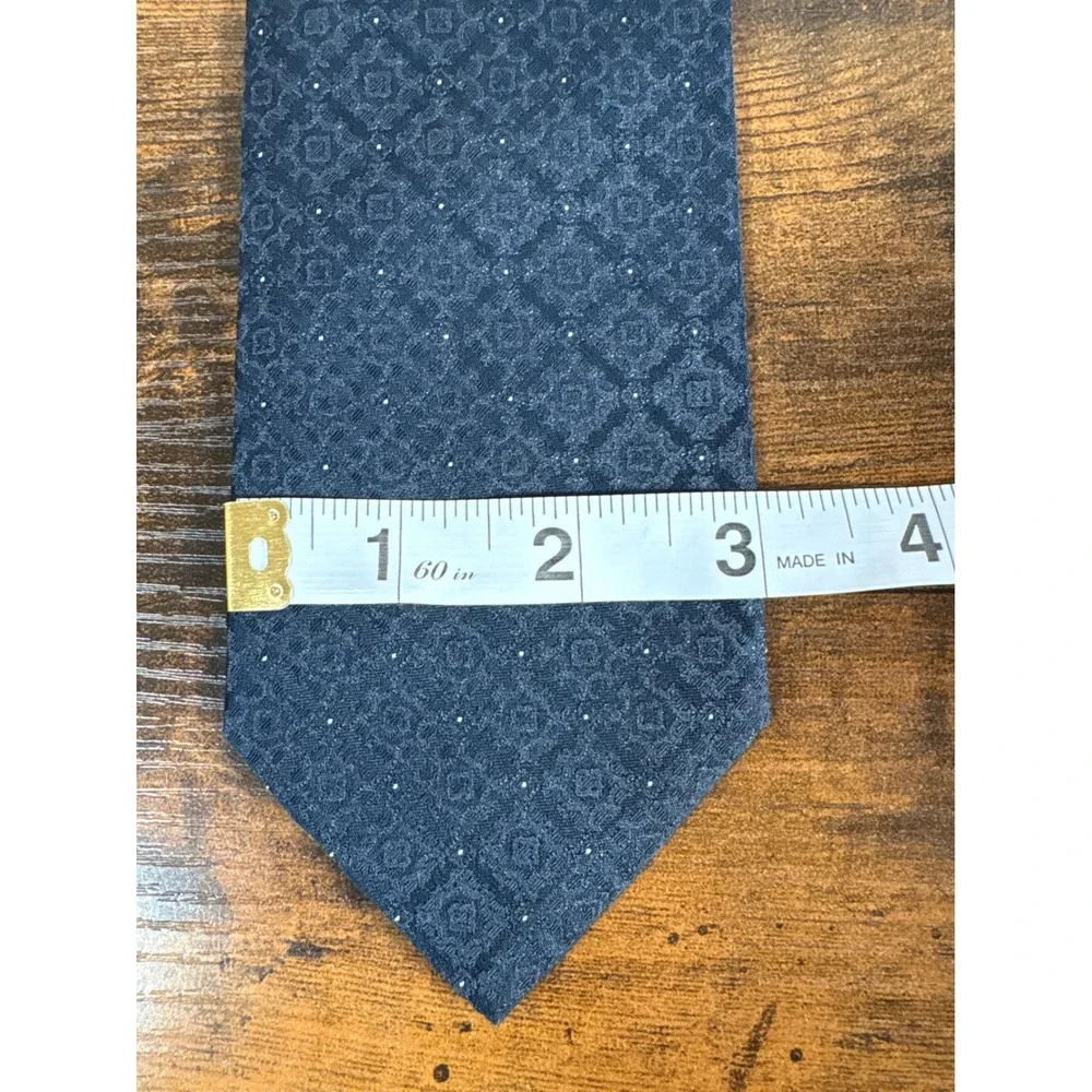 John Varvatos Mens Navy Blue Silk Geometric Medallion Tie Made in Italy Hand